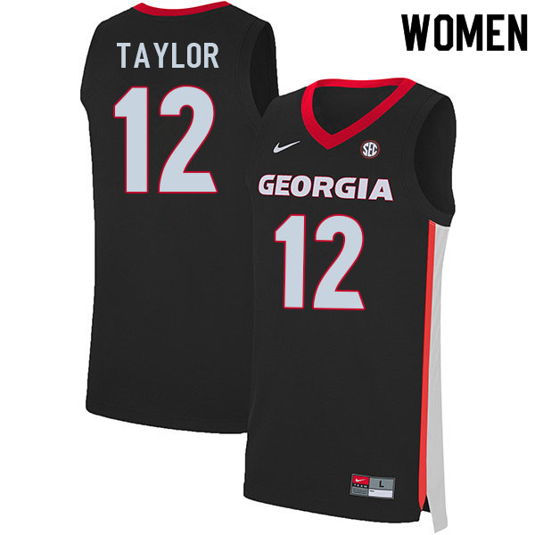 Women #12 Josh Taylor Georgia Bulldogs College Basketball Jerseys Sale-Black